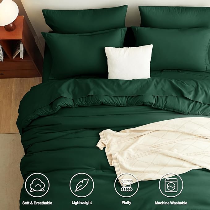 CozyLux King Size Comforter Set Emerald Green, 7 Pieces Bed in a Bag King Comforter Set with Sheets, Luxury Bedding Sets with Down Alternative Comforter, Fitted Sheet, Flat Sheet, Pillowcases & Shams