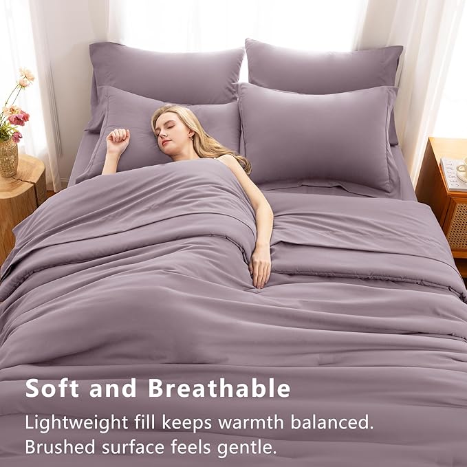 CozyLux Full Size Comforter Sets Dusty Purple, 7 Pieces Bed in a Bag Full Comforter Set with Sheets, Luxury Bedding Set with Down Alternative Comforter, Fitted Sheet, Flat Sheet, Pillowcases & Shams