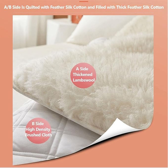 Wool Fleece Fitted Mattress Cover Pad with Straps - Breathable Lamb Folding Wool Mattress Protector Pure Wool Bed Topper Pure White Mattress(47 * 79")