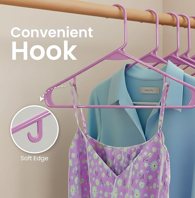Utopia Home Plastic Hangers 50 Pack - Space Saving Clothes Hanger - Durable & Strong Closet Organizers and Storage with Built-in Strap Hooks - Essential for Shirts, Pants, Skirts & Coats (Pink) - Image 5