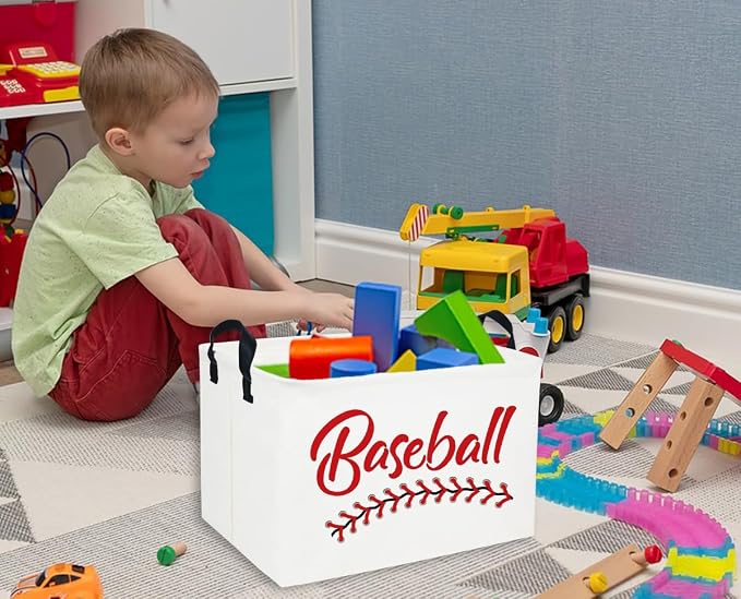 Rectangular Baseball Baskets Easter Gift Basket Empty Kids Storage Bins Baby Boy Basket Kids Baseball Toy Storage Bin Organizer Box Baseball Room Decor for Home(Baseball Basket) - Image 2