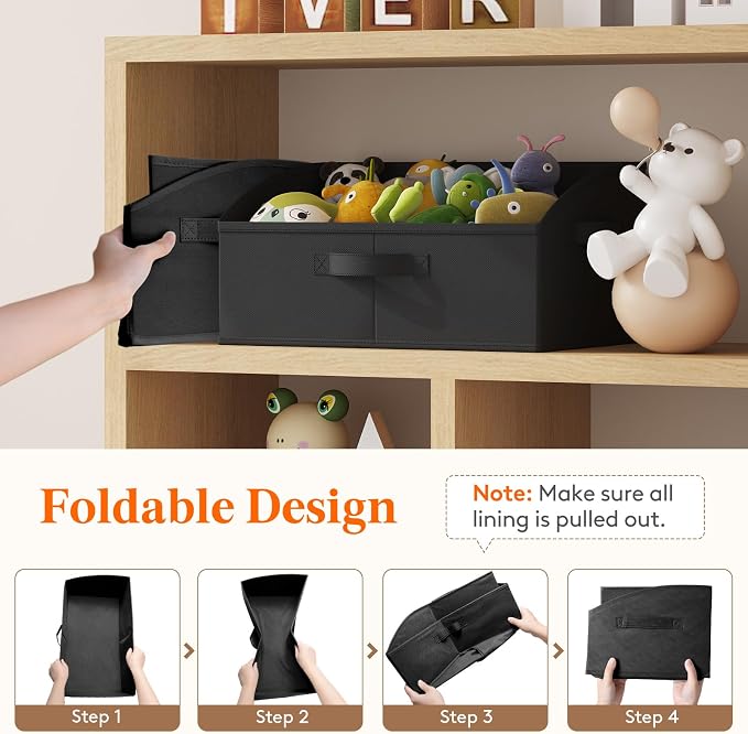 Lifewit Trapezoid Closet Storage Bins for Shelf, 6 Packs Non-woven Closet Organizer Baskets with Handles, Foldable Clothes Containers Boxes for Clothing, Book, Purse, 19L, Large, Black - Image 6
