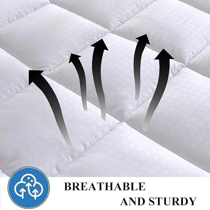 Quilted Fitted Mattress Pad, Quilted Fitted Premium Mattress Protector, Elastic Fitted Mattress Topper Protector and Cover Stretches up to 16 Inches Deep, Breathable, Machine Washable (White, Twin)