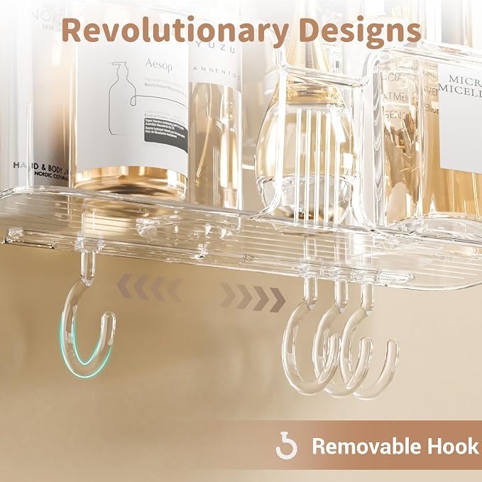 LUXEAR Clear Shower Caddy Suction Cup, No Drilling Removable Shower Shelf, Max Hold 22lbs Suction Bathroom Caddy, One Second Installation Waterproof Suction Shower Organizer for Bathroom Kitchen - Image 3
