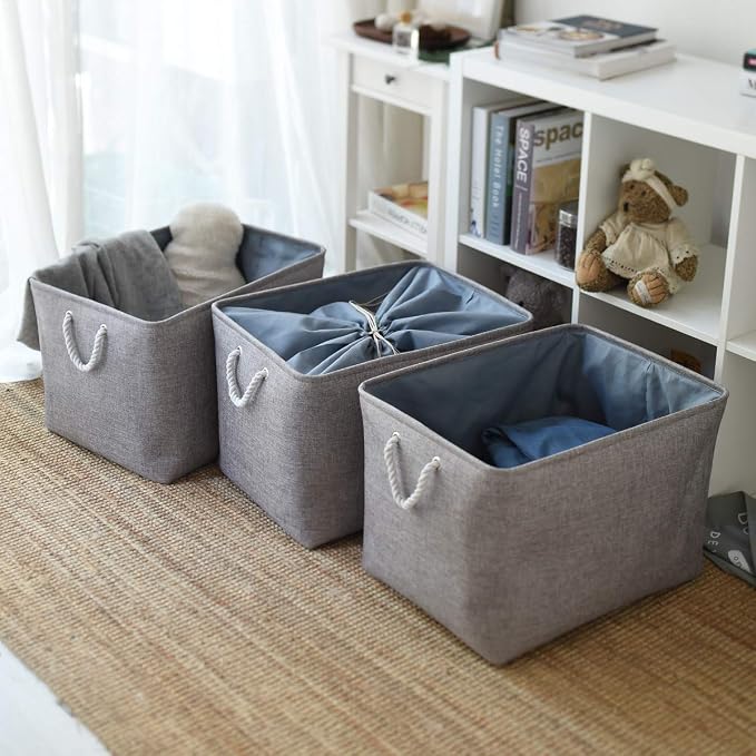 TheWarmHome Storage Baskets for Organizing, Sturdy Fabric Storage Basket , Foldable Storage Baskets for Shelves Closet Nursery Toy (Grey 3 Pack 20.5×15.7×13.8inch) - Image 5