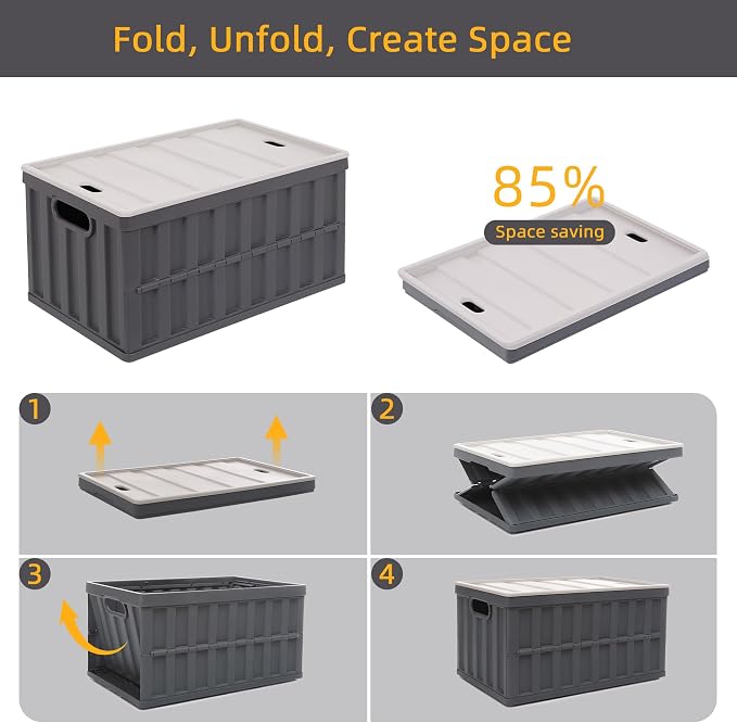 Citylife 64L Collapsible Storage Bins with Lids Plastic Storage Containers for Organizing Stackable Storage Box Large Heavy Duty Utility Crates, 2 Packs - Image 4