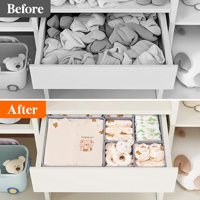 Lifewit Nursery Drawer Organizer for Clothes 24 Pack, Certified Child-safe Dresser Drawer Divider Storage Bins, Foldable Clothing Storage Basket for Baby Clothes/Underwear/Sock/Diaper in Closet - Image 8