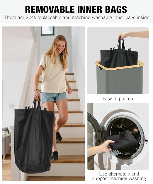 Recycling Bins for Kitchen, 26 Gallon (100L) Recycle Bin with lid, Indoor Oxford Fabric Recycling Trash Can with 2 Pack Removeable and Reusable Inner Bags for Bottle Can Glass Plastic Sticker, Grey - Image 4