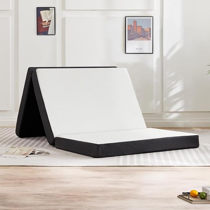 Sweetcrispy Tri-fold Memory Foam Mattress - 4 Inch Full Size Portable Bed Pad, Foldable Floor Mat, Collapsible and Washable Cover with CertiPUR-US Certified, for Travel & Camping & Yoga
