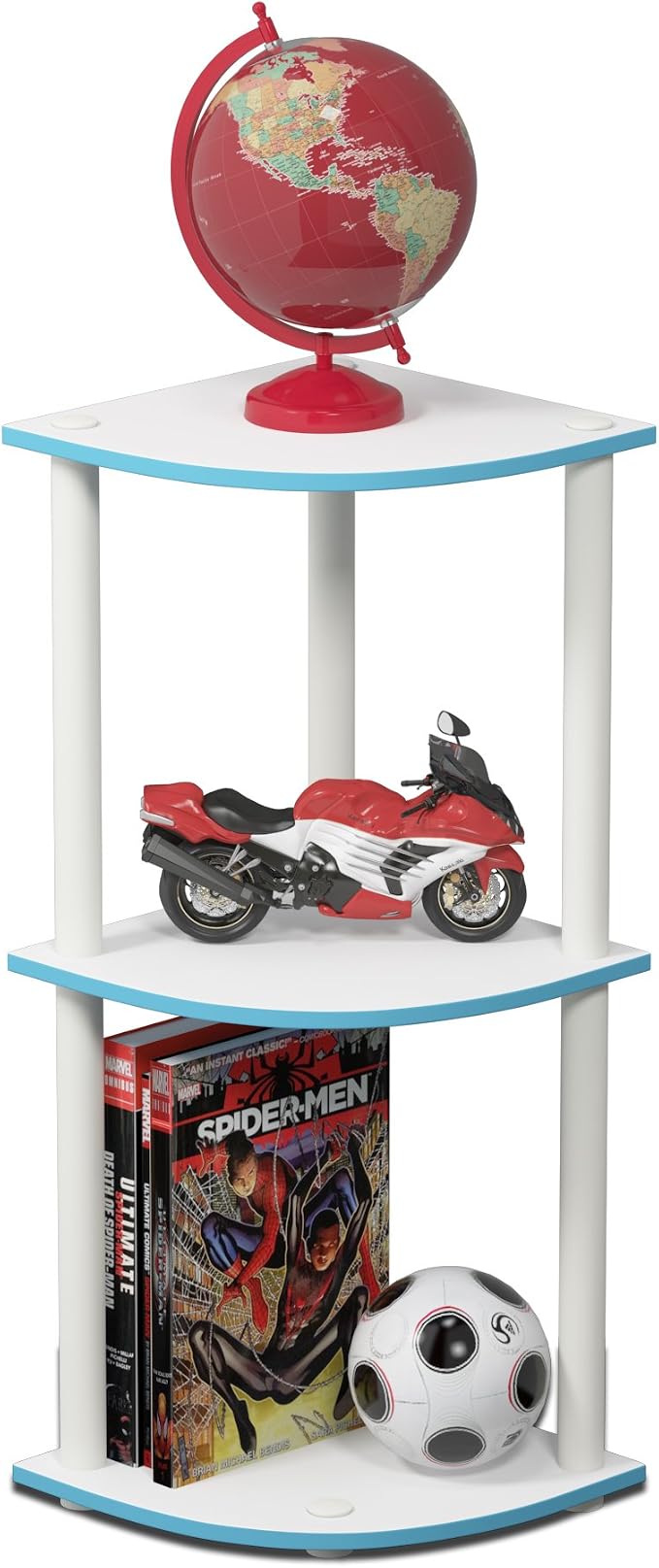 Furinno TURN-N-TUBE Corner Shelf, 3-Tier Corner Bookshelf, Display Storage Shelves with Open Shelves, for Organization and Storage, Living Room, Home Office, Garage, Light Blue - Image 5