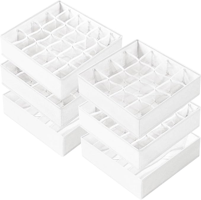 Criusia Drawer Organizer - 6 Set Clothes Organizer for Closet & Bedroom - 90 Cells Bins for Sock, Underwear, Bra, Baby Clothes - Washable & 10xDurable than Non-Woven Fabric (White) by Criusia