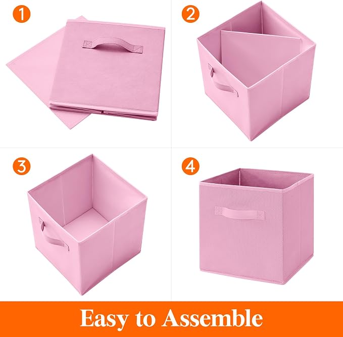Lifewit Storage Cubes, Foldable Decorative Fabric Storage Baskets for Organizing Home Organizers with Handles for Shelves, Closet, 11 Inch Bins, 18L Pink, 12 Packs - Image 2