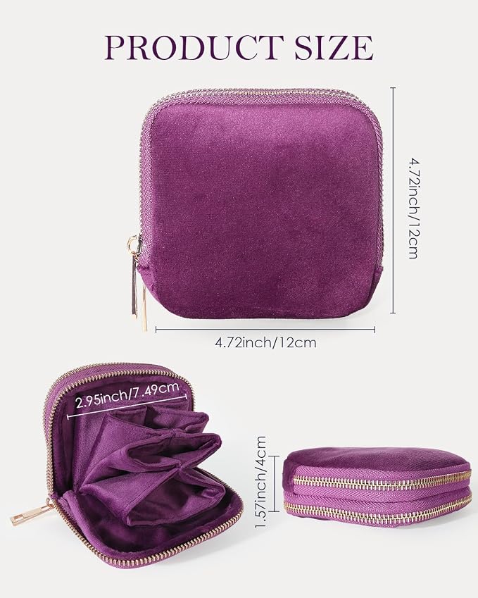 COOLYOUTH Travel Jewelry Case Organizer for Women Portable Jewelry Box with Small Pouches Mini Jewelry Bag for Rings, Bracelets, & Bangles with Smooth Metal Zipper (Plum Purple) - Image 6