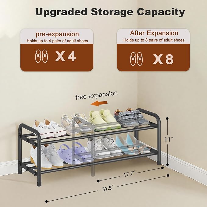 KANAV 2-Tier Expandable Shoe Rack, Adjustable Shoe Organizer & Storage for Closet, Small Space Saving Shoe Rack for Entryway, Bedroom, or Office – Sturdy & Durable Design - Image 3