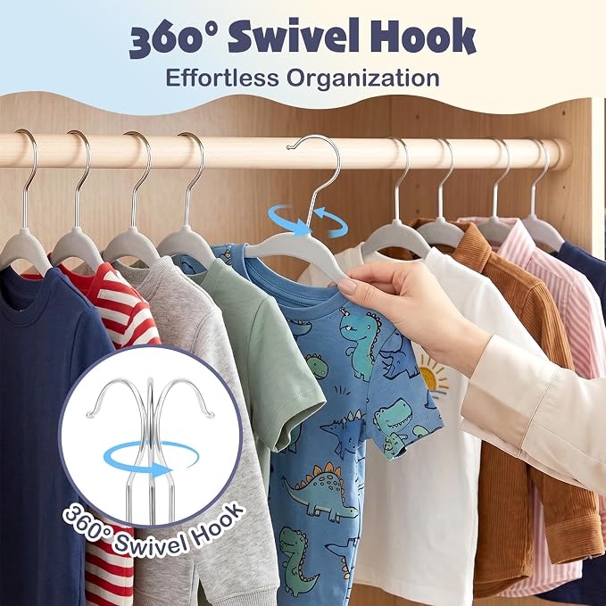 HOUSE DAY 11 Inch Velvet Baby Hangers 50 Pack Grey, Premium Kids Hangers for Children, Infant & Toddler Clothes, Durable Non Slip Small Baby Felt Hanger for Closet, Ideal for Everyday Use - Image 8