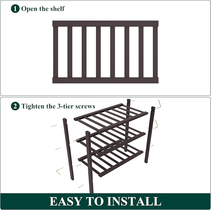 Smiry Bamboo Shoe Rack for Closet, 3 Tier Small Wooden Stackable Shoe Organizer, Free Standing Shoes Storage Shelf for Entryway, Front Door Entrance, Brown - Image 6