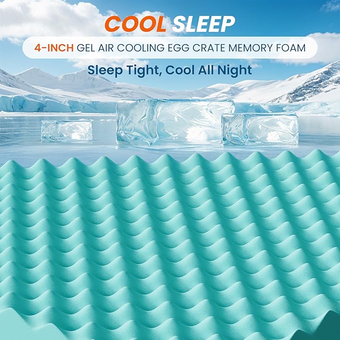 4 Inch Dual Layer Memory Foam Mattress Topper - 2 Inch 1000GSM Fluffy Soft Pillow Top Mattress Pad Cover and 2 Inch Cooling Gel Memory Foam for Back Pain Relief, with 8-21" Deep Pocket(King,78"x80")