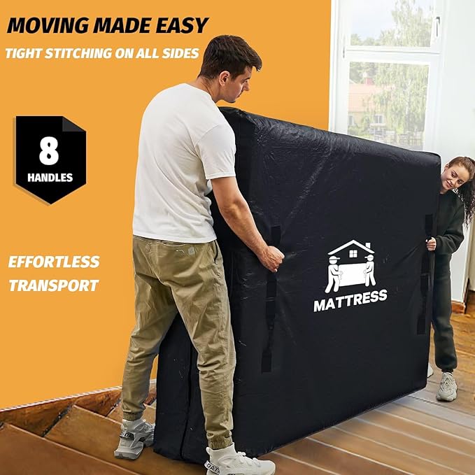 Mattress Bags for Moving, BETU Mattress Protector Waterproof Mattress Cover Crib Size Storage Bags with 8 Heavy-Duty Handles and Zipper for Bed Extra Thick Large Reusable (52"x28"x6.5" Black)