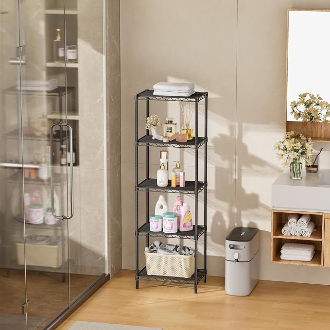 SINGAYE Metal Shelves Wire Shelving：Storage Rack Standing Units Shelf for Kitchen Laundry Bathroom Closet Organizers Pantry Narrow Mesh Adjustable 10" D x 16" W x 55" H Black - Image 9