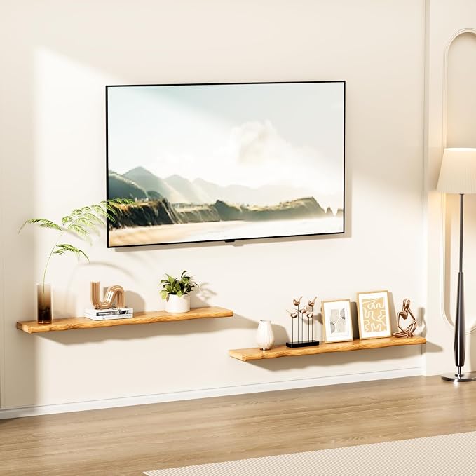Floating Shelves for Wall Rustic Farmhouse 48 Inch Floating Shelf Bathroom Wooden Shelves for Wall Mounted Live Edge Pine Shelf with Unique Natural Grain for Living Room Bedroom Kitchen (Natural) - Image 5