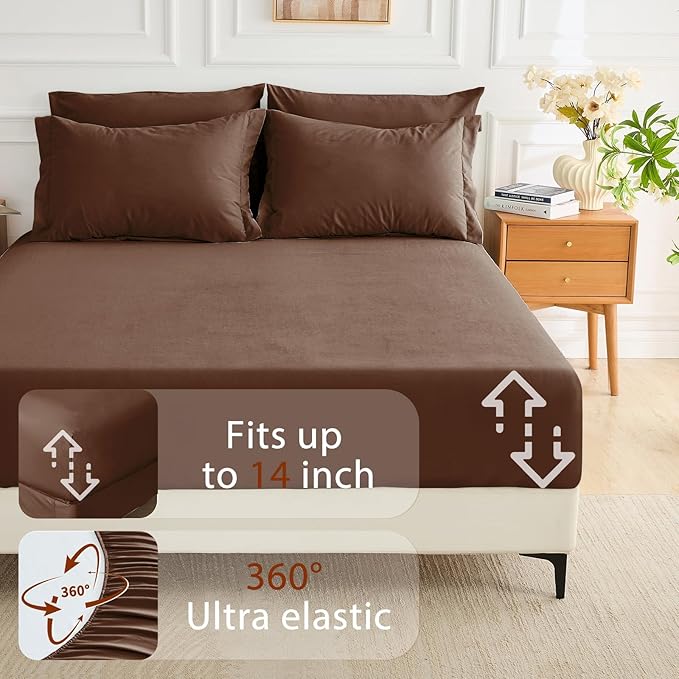 MUXHOMO 7 Pieces California King Comforter Set, Soft Bed in a Bag Cal King Size, All Season Bedding Set with Comforter, Flat Sheet, Fitted Sheet, Pillowcases & Shams, Brown