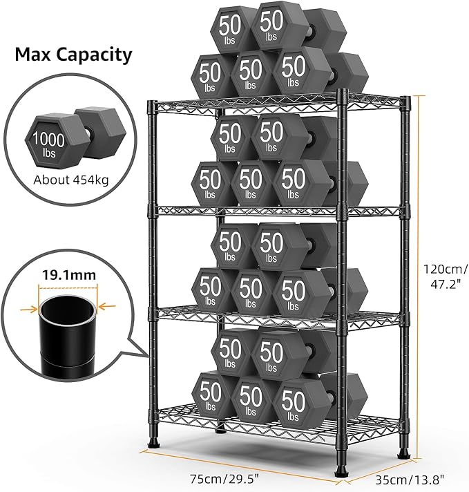 M MZG 1000 lbs Storage Shelving Steel Heavy Duty 4-Tier Utility Shelving Unit Steel Organizer Wire Rack for Home,Kitchen,Office (13.7" D x 29.5" W x 47.2" H) - Image 3