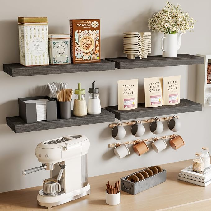 Fixwal 15.8in Floating Shelves, Rustic Wood Finish Wall Shelves Set of 4, Shelves for Wall Decor, with Invisible Brackets for Bathroom, Living Room,Bedroom and Kitchen(Gray) - Image 7