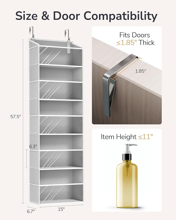 ULG 1-Pack Over Door Organizer with 5 Large Pockets 10 Mesh Side Pockets, 44 lbs Weight Capacity Hanging Storage Organizer with Clear Window for Bedroom Bathroom Kitchen, RV, Camper, Clear Grey - Image 2