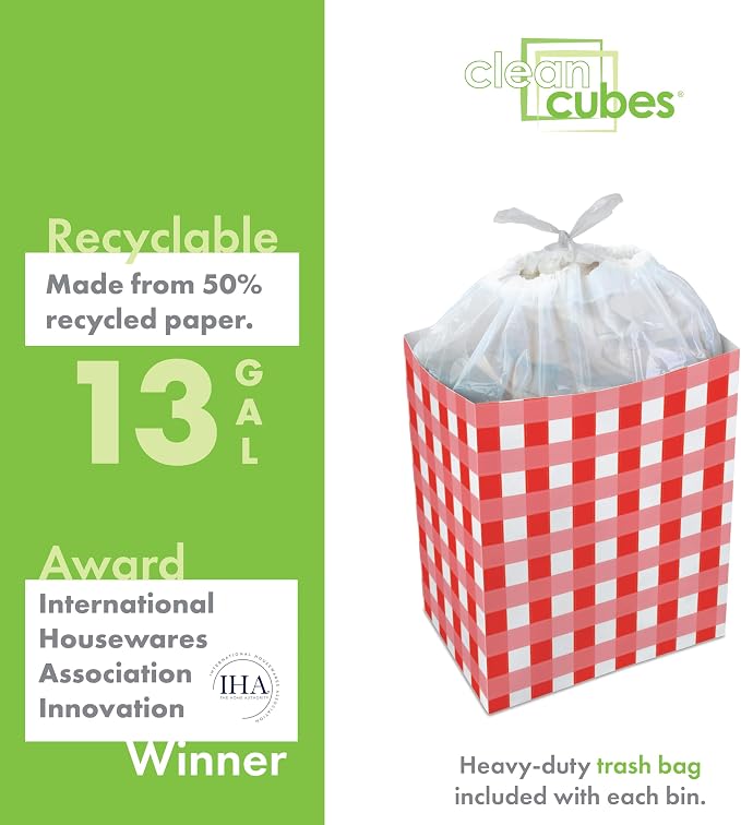 Clean Cubes 13 Gallon Disposable Pop-Up Trash Cans (3-Pack) with Fitted Bags – Foldable Garbage & Recycling Bins for Parties, Events & Kitchen (Picnic, 17" H x 13.5" W x 10" D) - Image 5