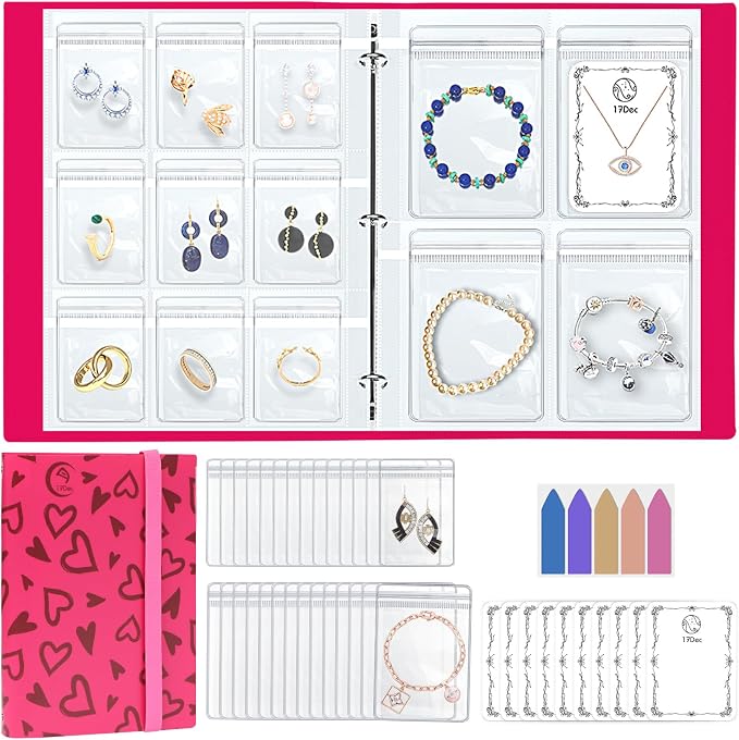 17Dec Large Transparent Jewelry Storage Book with 300 Pockets and 50 Jewelry Pouches,Travel Jewelry Organizer and Storage,Jewelry Binder Organizer for Earring,Bracelet,Necklace by 17Dec