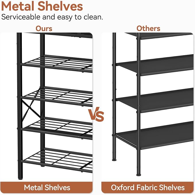 Shoe Rack for Entryway, 5 Tier Shoe Organizer with 2 Non-Woven Drawers, Metal Storage Shoe Shelf for 16-20 Pairs of Shoes, with Wooden Top and Steel Frame, Shoe Stand for Closet Charcoal - Image 8
