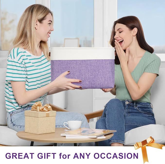 Bagnizer Storage Bins Large Fabric Storage Baskets for Shelves 3 Pack, Decorative Linen Closet Baskets with Handles for Organizing, Shelf, Clothes, Home, Office, 15x11x9.5Inches (Purple&White) - Image 7