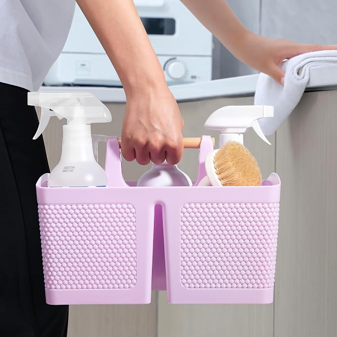rejomiik Portable Shower Caddy Basket Plastic Cleaning Caddy Organizer Storage Tote with Handle for Bathroom, College, Dorm Room Essentials, Light Purple - Image 5