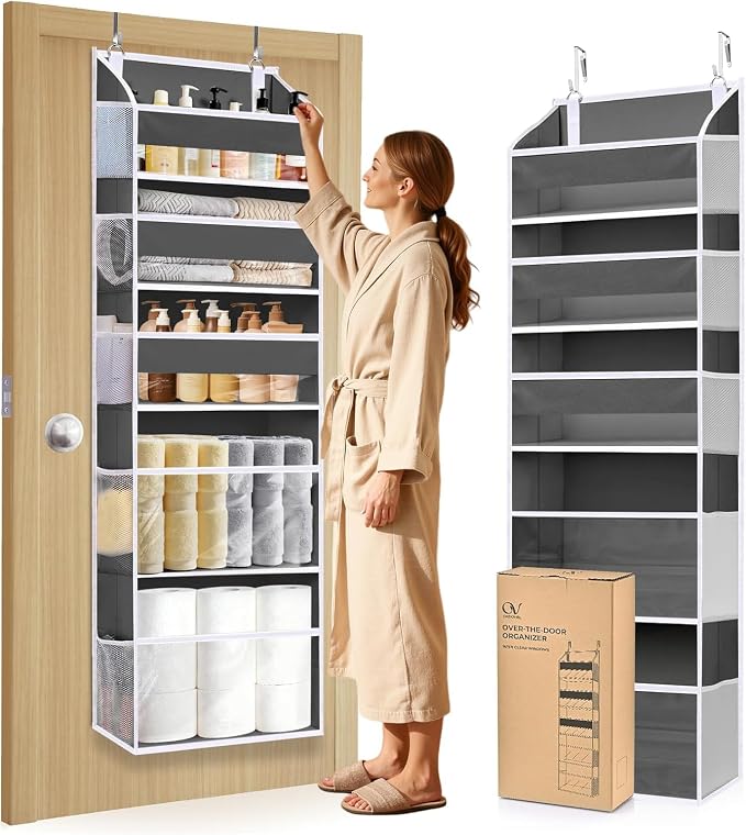 5 Tiers Over Door Organizer with 10 Mesh Side Pockets, 44 lbs Weight Capacity Hanging Storage Organizer with Clear Window Kids Toys, Shoes, Diapers, Dark Gray by Unknown