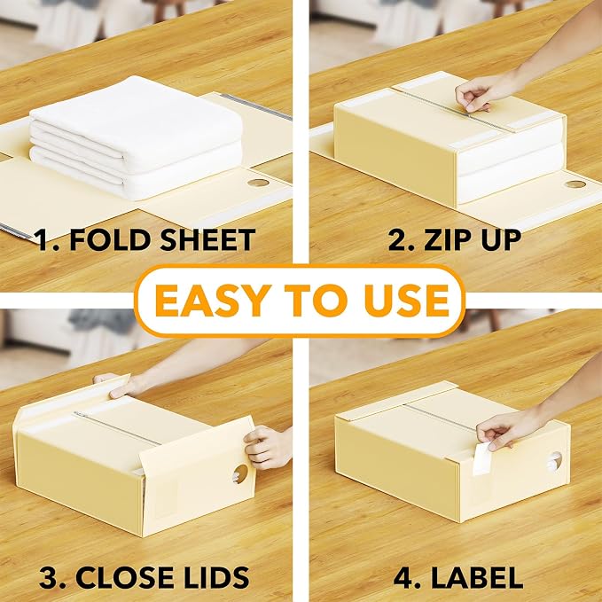 SpaceAid 9 Pack Bed Sheet Organizers and Storage, Foldable Sheet Organizer with Window for Linen Closet, Set Folder Keeper for Queen & King Size Bedding Storage (Beige) - Image 3