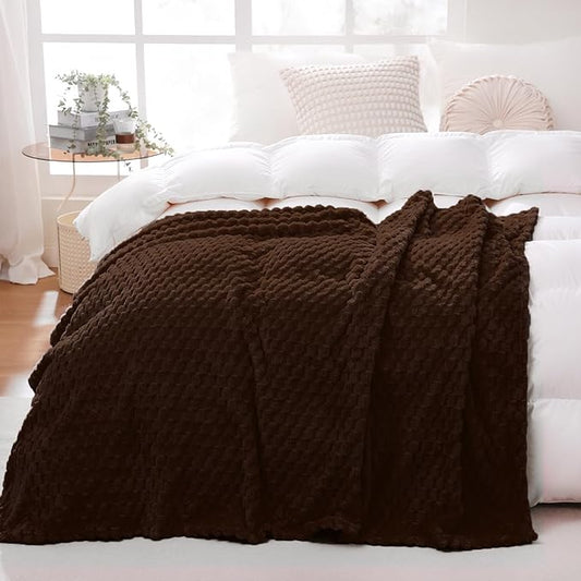 Puncuntex Brown Throw Blanket 90"×90" inches Fuzzy 3D Jacquard Decorative Flannel Fleece Super Soft Plush Cozy Blanket for Couch Sofa Chair Lightweight