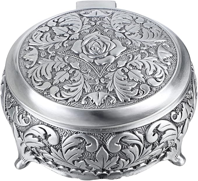 Hipiwe Metal Jewelry Box Vintage Ring Holder Trinket Organizer Small Round Earring Necklace Storage Box Jewelry Display Box Keepsake Box Decorative Jewelry Box Gift for Women by Hipiwe