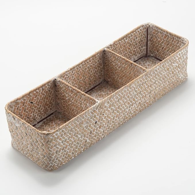 Seagrass Storage Basket 3 Sections Woven Shelf Baskets with Compartment (Whitewash, 14.6inch x 4.7inch x 3.1inch) - Image 3