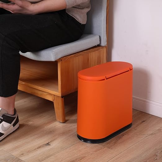 Sooyee 10 Liter Rectangular Plastic Trash Can Wastebasket with Press Type Lid,2.4 Gallon Garbage Container Bin for Bathroom,Powder Room,Bedroom,Kitchen,Craft Room,Office,Orange - Image 3