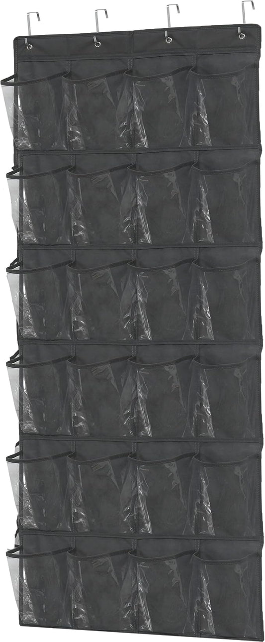 Simple Houseware 24 Pockets Large Clear Pockets Over The Door Hanging Shoe Organizer, Dark Gray (56" x 22.5") by SimpleHouseware