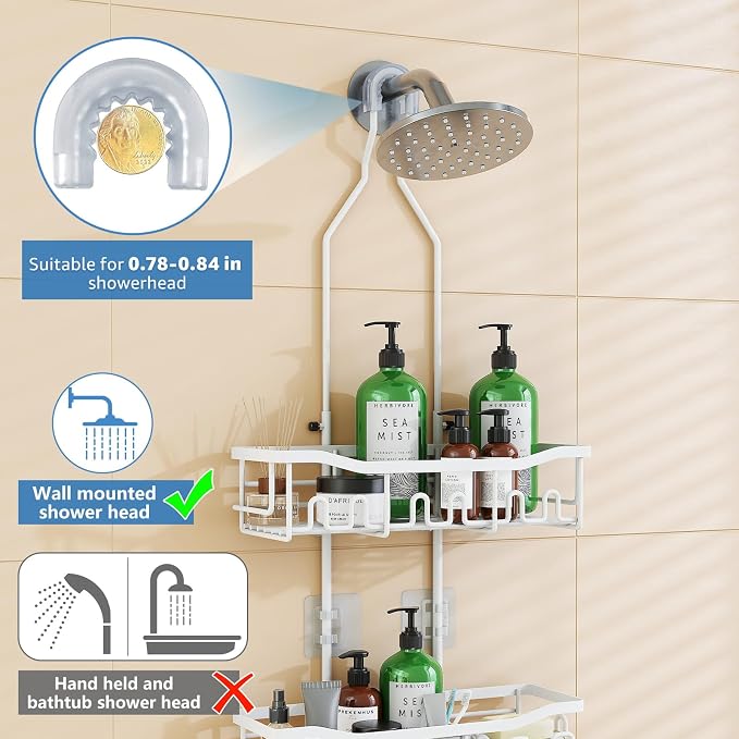 Upgraded Extended Length Shower Organizer with Hooks, Rustproof Shampoo Soap Holder, Large Hanging Bathroom Caddy - Image 4