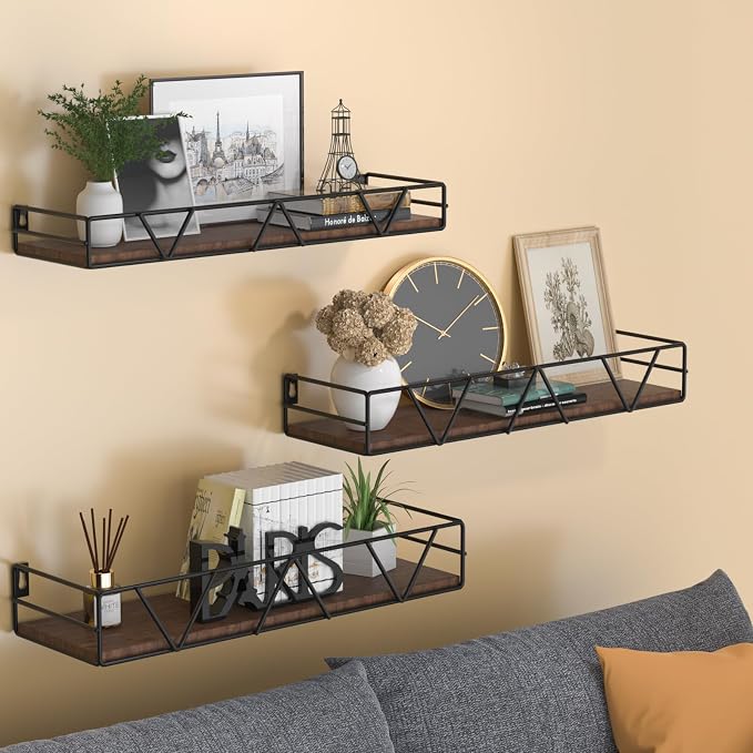 Amaoot Floating Shelves Set of 3, Home Wood Wall Shelf, Farmhouse Shelf for Bedroom, Wall Mounted Floating Shelf for Living Room, Bedroom, Bathroom, Kitchen, Office (Black) - Image 2