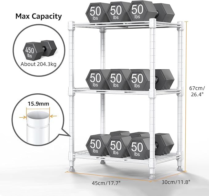 M MZG 450 lbs Wire Storage Shelving 3-Tier Utility Shelving Unit Steel Organizer Wire Rack for Home,Kitchen,Office,White (11.8" D x 17.7" W x 26.4" H) - Image 3