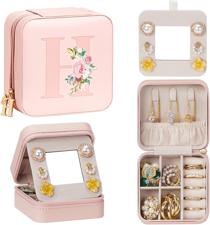 Enthralite Travel Jewelry Box for Girls: Traveling Jewelry Case Gift for Women - Mini Organizer for Necklaces Earrings Pink H by Enthralite