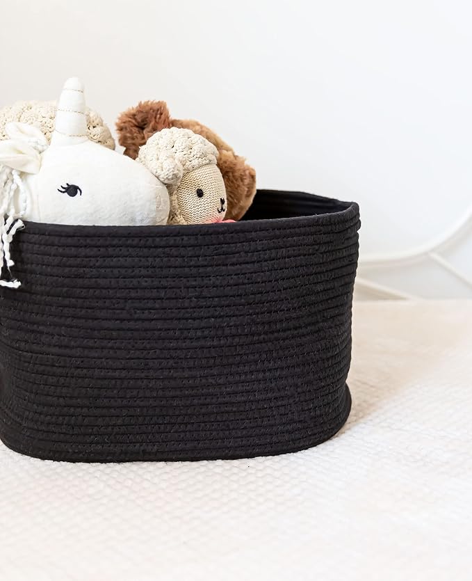 OrganiHaus Cotton Rope Basket for Shelf - Woven Storage Basket for Organizing, Closet & Toy Storage - Black - 15x9x10 - Image 8