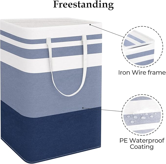 StorageRight Laundry Basket Hamper Large Collapsible Laundry Hamper with Easy Carry Handles，Freestanding Clothes Hampers for Laundry, Bedroom, Dorm, Clothes, Towels, 75L, Gradient Blue - Image 3