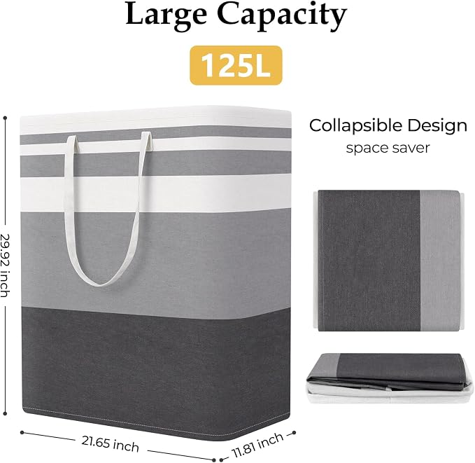 StorageRight Laundry Basket Hamper Large Collapsible Laundry Hamper with Easy Carry Handles，Freestanding Clothes Hampers for Laundry, Bedroom, Dorm, Clothes, Towels, 125L, Gradient Grey - Image 2
