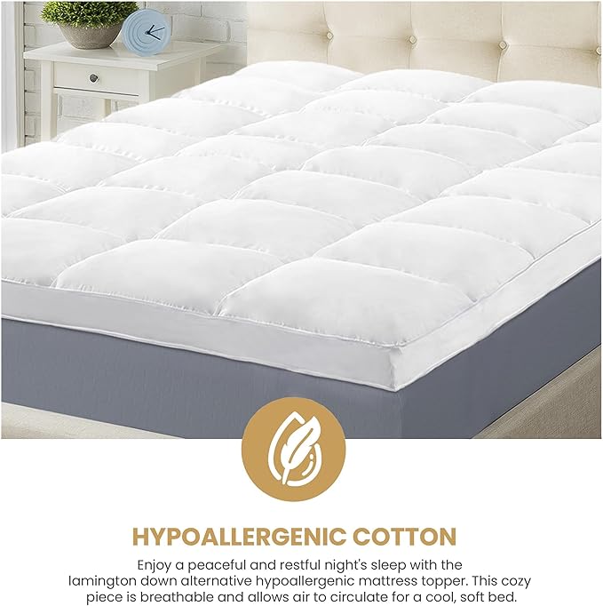 Superior Mattress Topper, Down Alternative, 2 Inch Deep Sized Bed Pillow Top, Comfort Pad, Fluffy Mattress-Topper Protector, Plush Cooling Extra Soft, Hotel Quality, All-Season, Twin XL, White