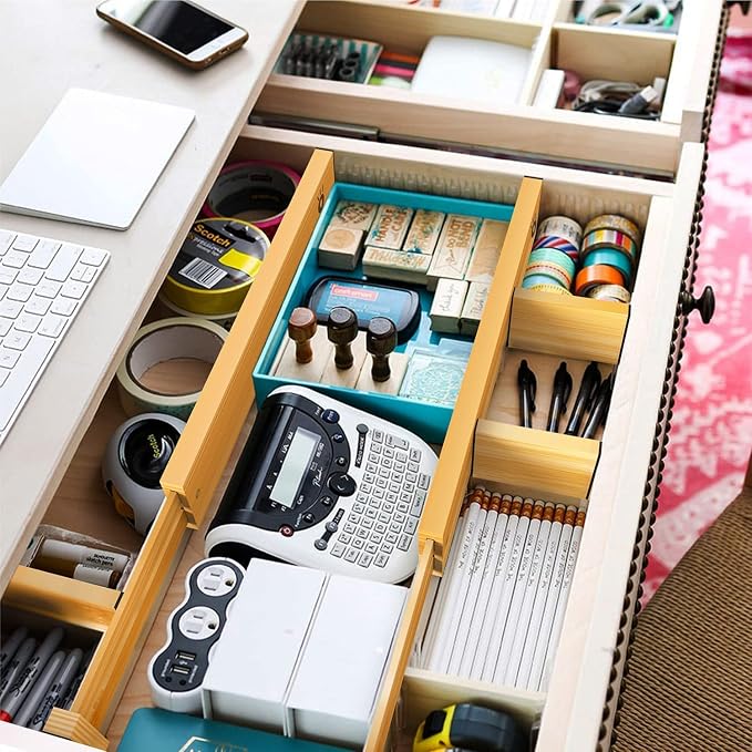 ANTOWIN Bamboo Drawer Dividers Organizers, Drawer Separators Splitter,17-22 inches Long Adjustable Spring-loaded Organizer for Large Utensil, Clothes, Tools Drawers(yellow) - Image 4
