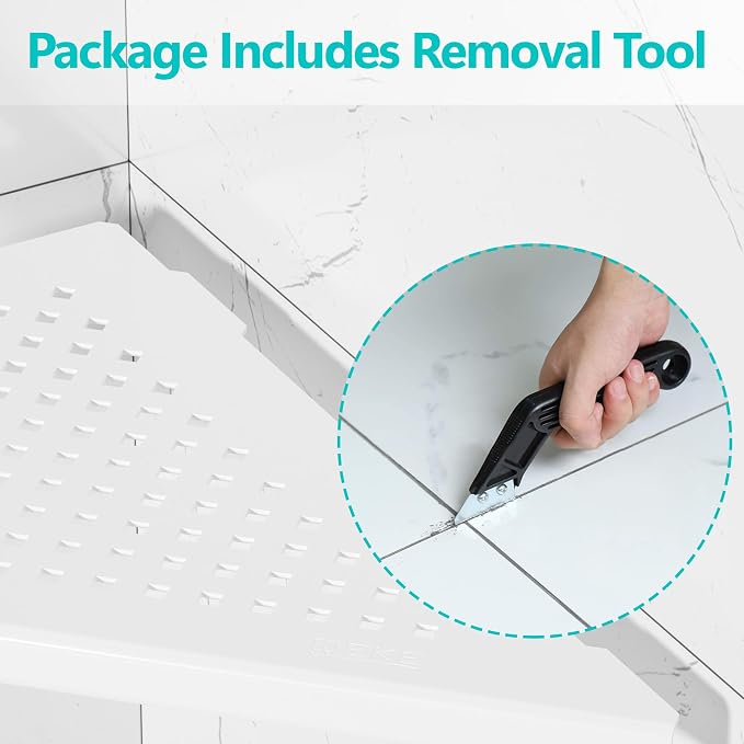 Qeke Corner Shower Shelves, 10” Recessed Tile Shower Shelf Matte White, 304 Stainless Steel Grout in Corner Tile Shower Shelves, No Drilling, 2 Pack - Image 8